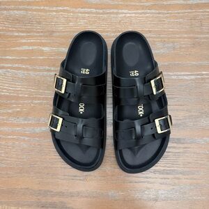 Birkenstock Black Flats with Gold Buckles 40